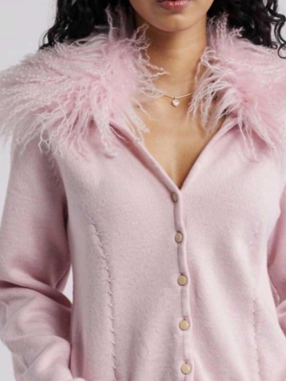 Vintage Escada Pink Cardigan with Mongolian Fur